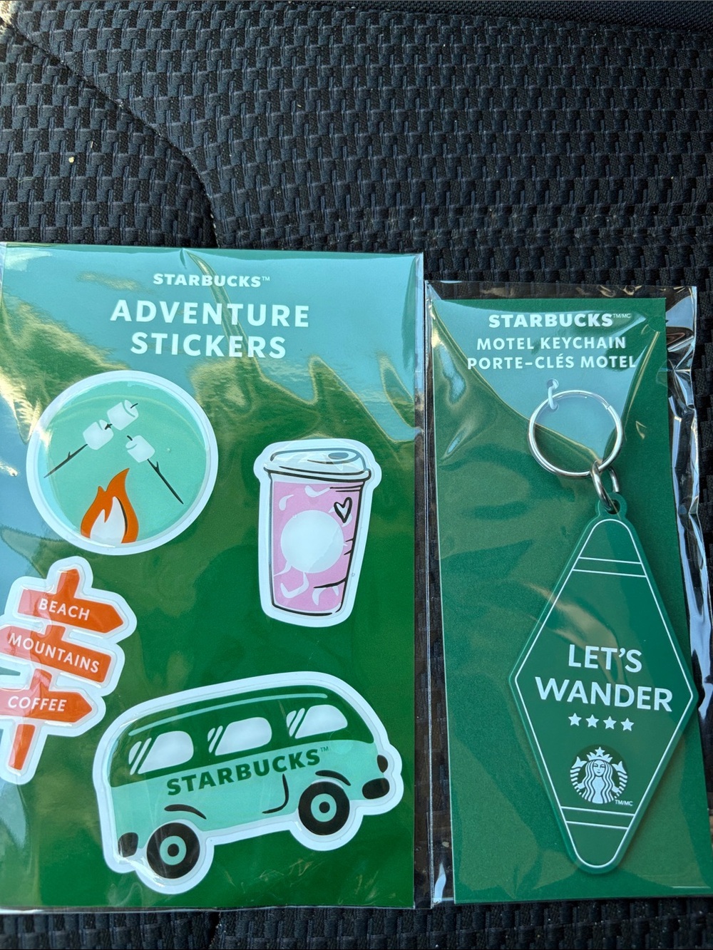 Starbucks Green & Pink Adventure Sticker Pack with Green 'Let's Wander' Keychain